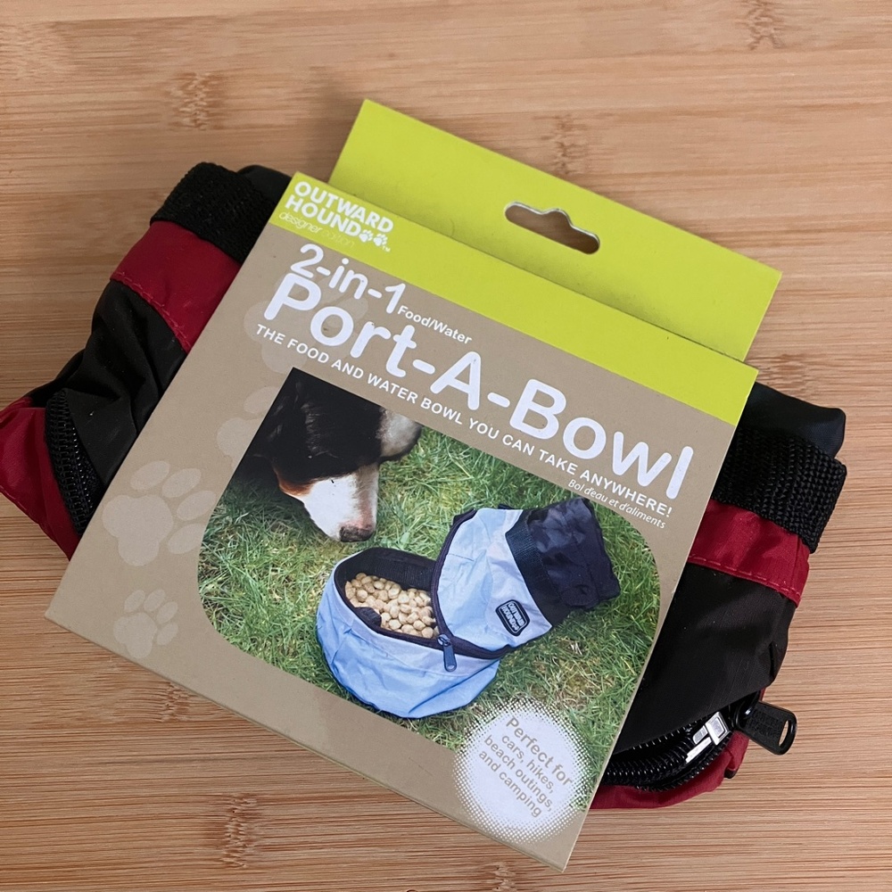 Outward Hound 2-in-1 Food & Water Travel Pet Bowl in Red & Black